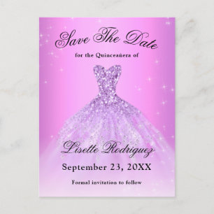 Elegant Lila Paars Quinceanera slaat de datum op Briefkaart