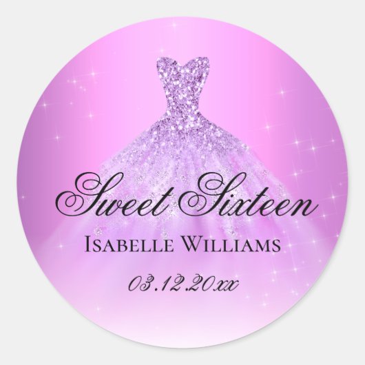 Elegant Lila Paars Sweet 16 Ronde Sticker (Voorkant)