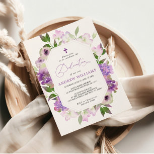 Elegant Lila Purple Flowers Dedication Invitation Kaart