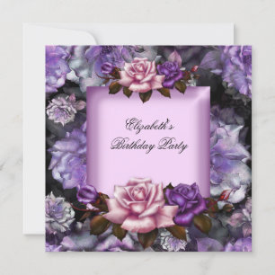 Elegant Lila Roze Purple Flowers Birthday Party Kaart