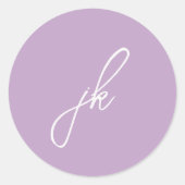 Elegant Lila Schrift Monogram Huwelijk Ronde Sticker (Voorkant)