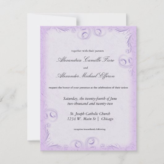 Elegant Lila Scrollwork Formele bruiloft uitnodige Kaart (Voorkant)