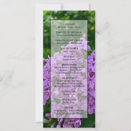 Élégant Lilac fleuri violet programme de mariage (Dos)