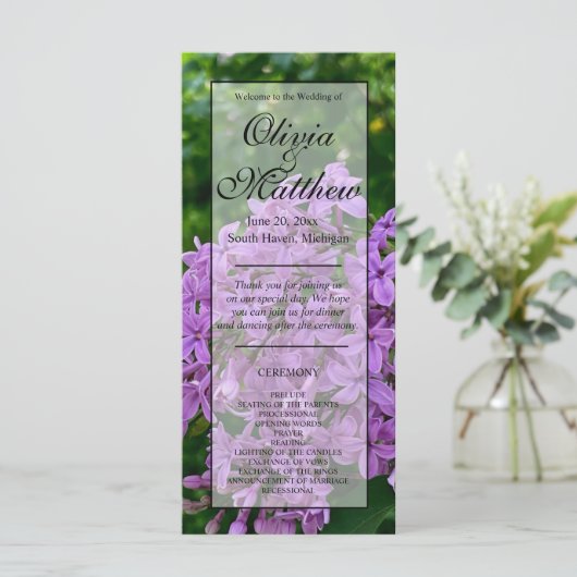 Élégant Lilac fleuri violet programme de mariage (Debout devant)