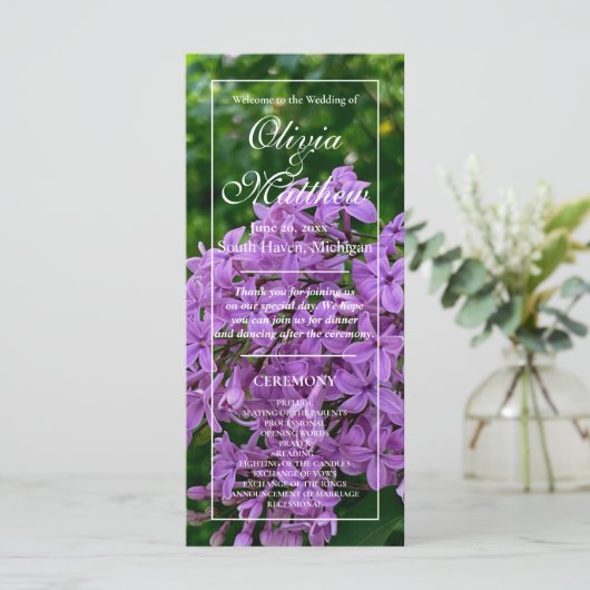 Élégant Lilac lavande fleurie Programme de mariage (Debout devant)