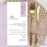 Elegant Lilac, Personnalisé avec le menu du nom d'<br><div class="desc">Pourquoi passer à l'endroit cartes et cartes de menu quand vous pouvez avoir un élégant menu tout-en-un élégant personnalisé avec le nom de chaque client! Contemporain, simple et élégant design avec belle calligraphie manuscrite moderne. La bande du coin supérieur droit est dans un ton pastel lilas violet avec le nom...</div>