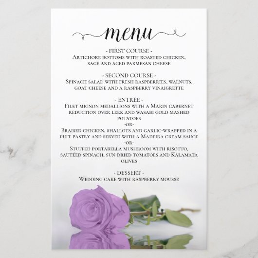 Élégant Lilac Purple Rose Budget Mariage Menu (Devant)