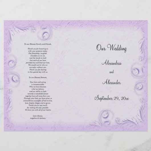 Élégant Lilac Scrollwork Wedding Programme (Devant)