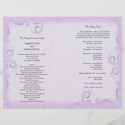 Élégant Lilac Scrollwork Wedding Programme (Dos)