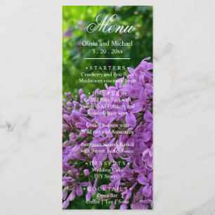 Elégant Lilac violet lavande Mariage à fleurs Menu