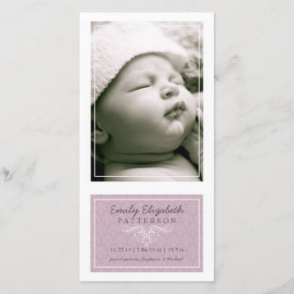 Elégant Lilac & White Baby Girl Faire-part de nais