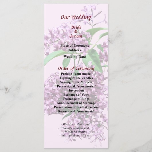 Elegant Lilacs Wedding Programme Programma (Voorkant)