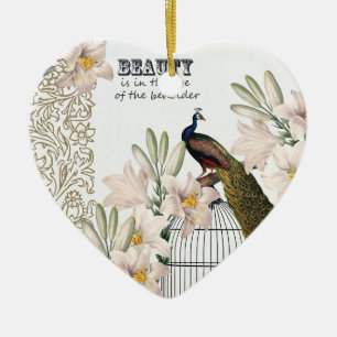 Elegant Lilies Peacock Heart Keramisch Ornament