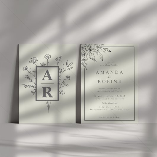 Elégant Lily Line Art Faire-part de mariage