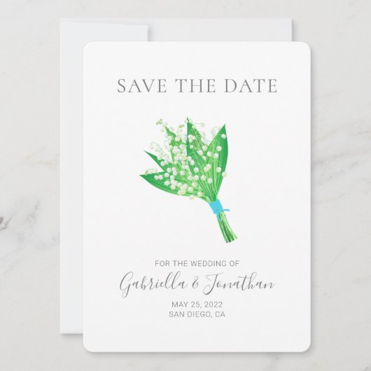 Elegant Lily van de Valley Bouquet Save the Date (Voorkant)
