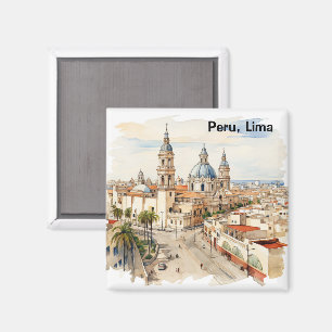 Elegant Lima Peru Aquarel Panorama Uitzicht Magneet