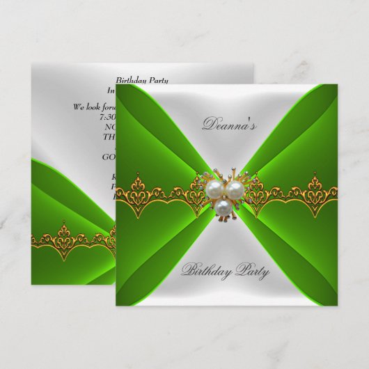 Elegant Lime Green Birthday Gold Jewel White Silk Kaart (Voorkant / Achterkant)