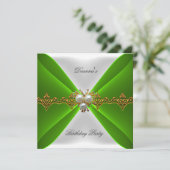Elegant Lime Green Birthday Gold Jewel White Silk Kaart (Staand voorkant)