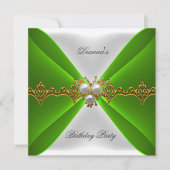 Elegant Lime Green Birthday Gold Jewel White Silk Kaart (Voorkant)