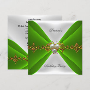 Elegant Lime Green Birthday Gold Jewel White Silk Kaart