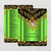 Elegant Lime Green Black op Gold Birthday Party Kaart (Voorkant / Achterkant)