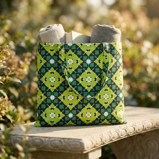 Elegant Lime Green Black & White Geometric Pattern Stof