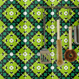Elegant Lime Green Black & White Geometric Pattern Tegeltje