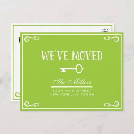 Élégant Lime Green Key Moving Faire-part (Devant / Derrière)