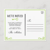 Élégant Lime Green Key Moving Faire-part (Dos)