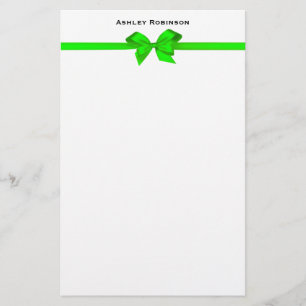 Elegant Lime Green Satin Bow on White Envelope Briefpapier