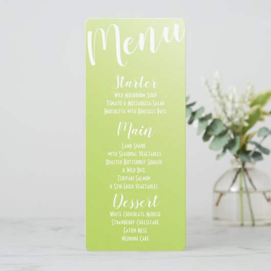Elegant lime groen ombre menu (Staand voorkant)
