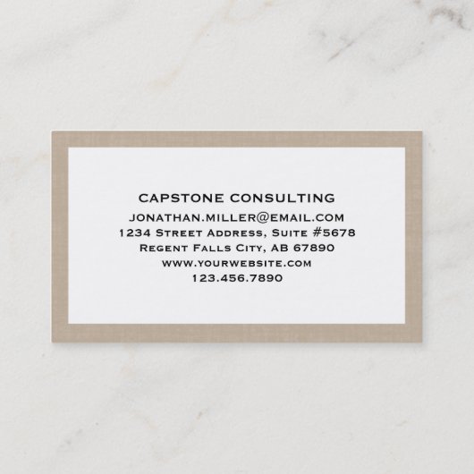 Élégant lin beige Carte de visite d'impression (Dos)