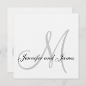 Élégant Lin Monogramme Faire-part de mariage Gris (Devant / Derrière)