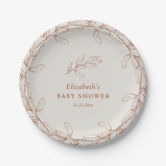 Elegant Line Art Botanical Baby Shower Papieren Bordje