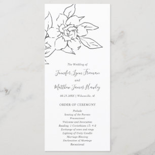 Elegant Line Art Magnolia Floral Wedding Programma