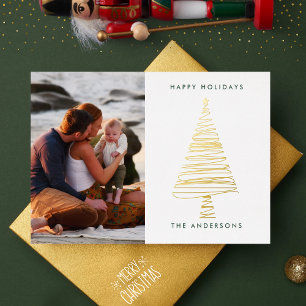 Elegant Line Gold-kerstboom FotoHappy Folie Feestdagenkaart