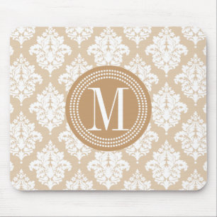 Elegant Linen Beige Damask gepersonaliseerd Muismat