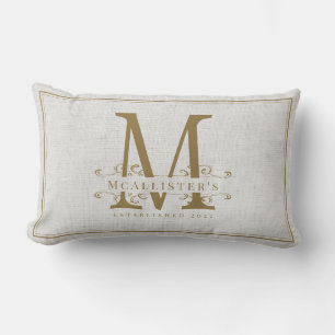 Elegant Linen Gold Monogram Family Vestiging Jaar Kussen