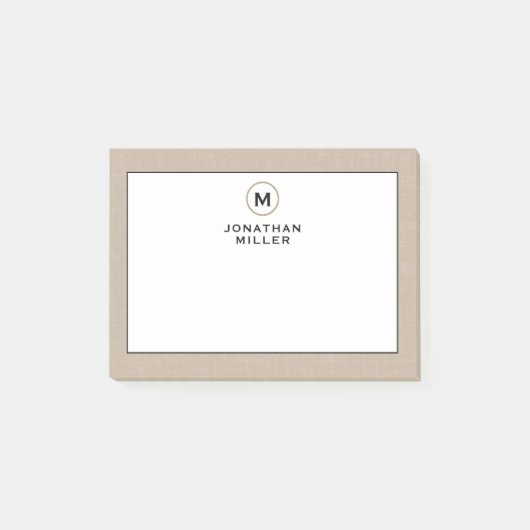 Elegant Linen Gold Monogram Post-it® Notes (Voorkant)