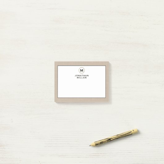 Elegant Linen Gold Monogram Post-it® Notes (Op bureau)