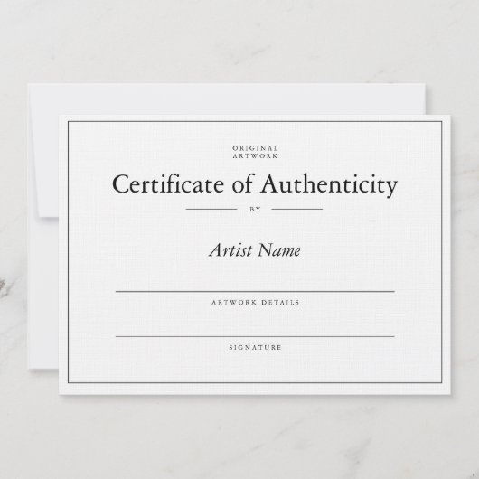 Elegant, linnen Certificate of Authenticity for ar Bedankkaart (Voorkant)