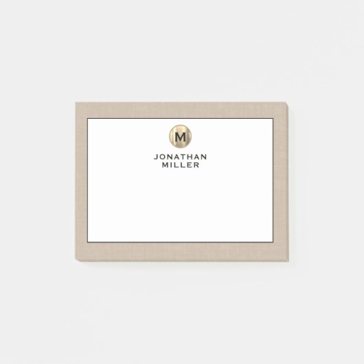 Elegant Linnen Gouden Monogram Post-it® Notes (Voorkant)