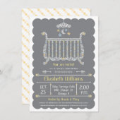 Élégant lit — Invitation Baby shower (Devant / Derrière)