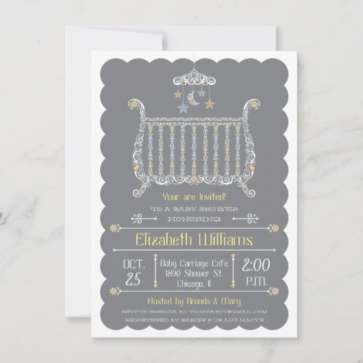 Élégant lit — Invitation Baby shower (Devant)