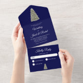 Elegant Lit kerstboom, Midnight Blue Weddenschap All In One Uitnodiging (Afscheurbaar)