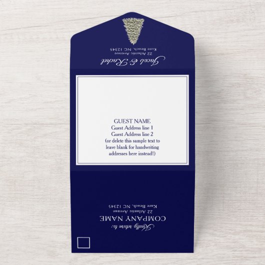 Elegant Lit kerstboom, Midnight Blue Weddenschap All In One Uitnodiging (Buitenkant)