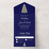 Elegant Lit kerstboom, Midnight Blue Weddenschap All In One Uitnodiging (Binnen)