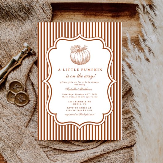 Elegant Little Pumpkin Baby shower Kaart