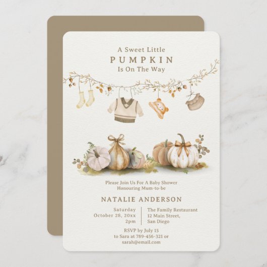 Elegant Little Pumpkin Boy Clothesline Baby shower Kaart (Voorkant / Achterkant)