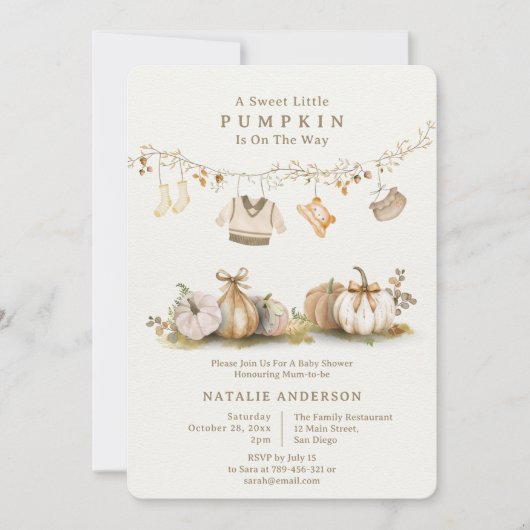 Elegant Little Pumpkin Boy Clothesline Baby shower Kaart (Voorkant)